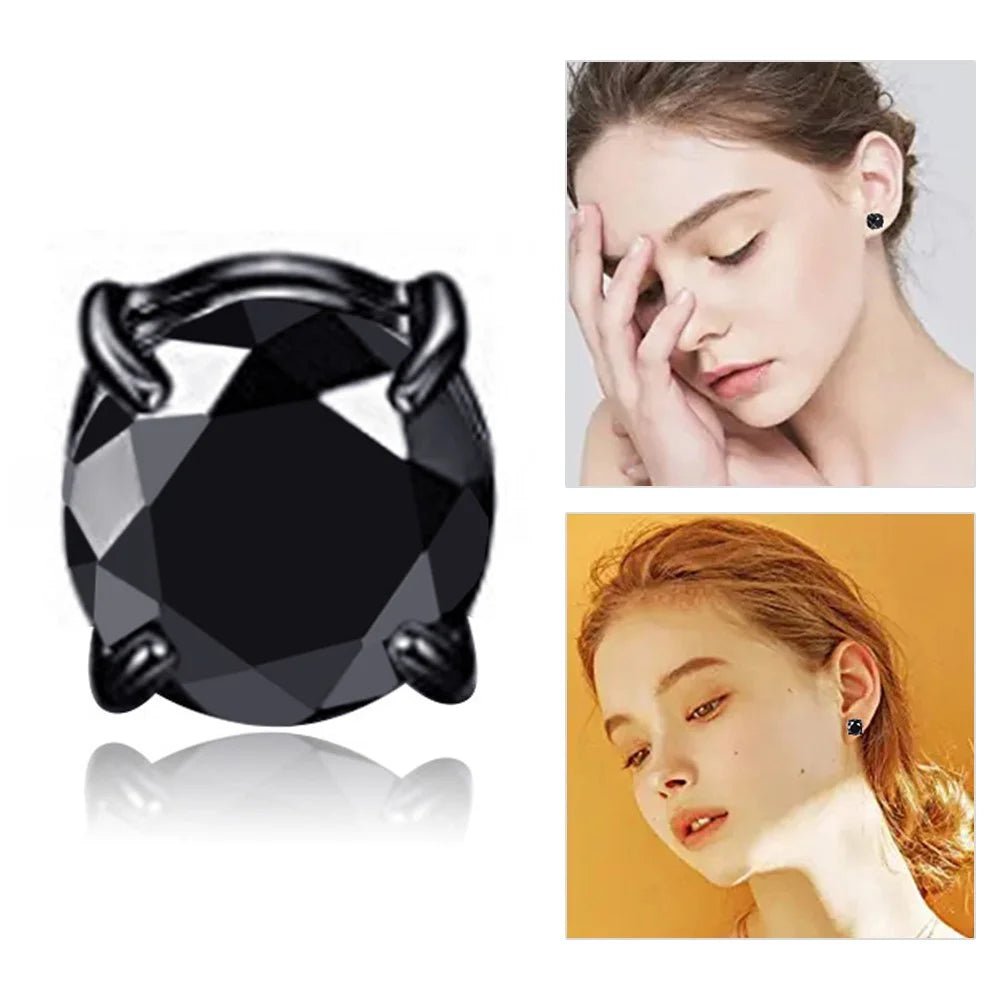 A00899 Magnetic Stainless Steel Zircon Stud 8mm Earring Non-piercing Earring Jewelry for Men and Women - Black / Black Diamond - 1