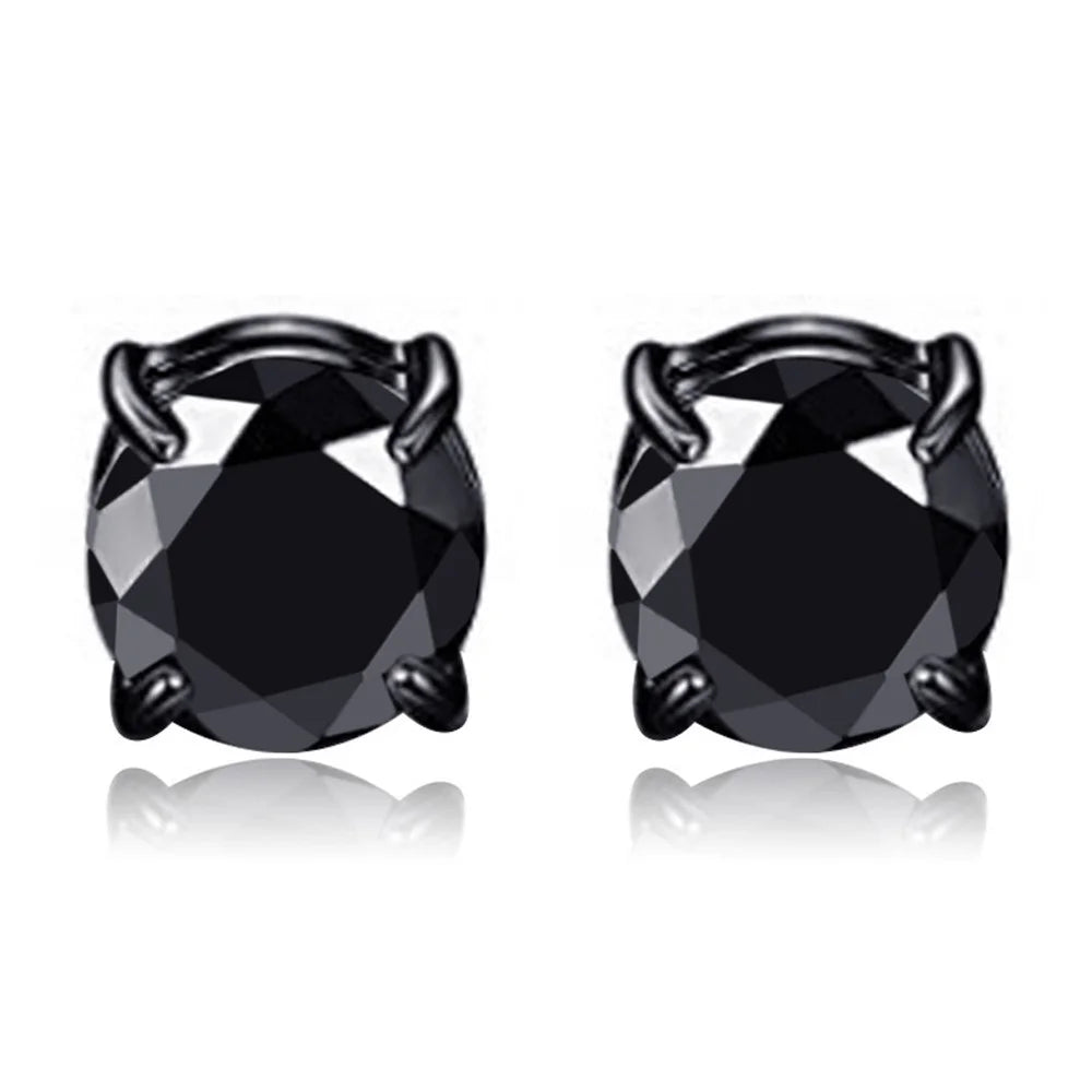 A00899 One Pair 8mm Stud Earrings Non-piercing Magnetic Stainless Steel Zircon Stud Eardrops Earrings Jewelry - Black / Black Diamond - 2