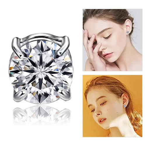 A00899 8mm Stud Earring Ear Decor Jewelry Magnet Non-piercing Magnetic Stud Eardrop Earring - Silver / White Diamond - 1
