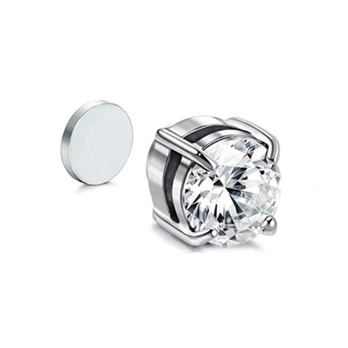 A00899 8mm Stud Earring Ear Decor Jewelry Magnet Non-piercing Magnetic Stud Eardrop Earring - Silver / White Diamond - 3
