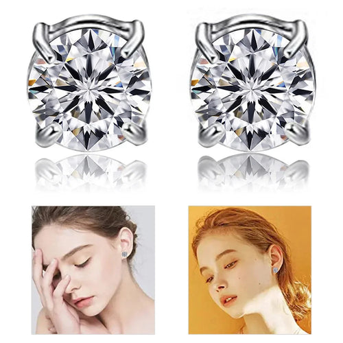 A00899 One Pair Magnetic Stud Earring Ear Decor Jewelry 8mm Non-piercing Stud Earring Magnet - Silver / White Diamond - 1