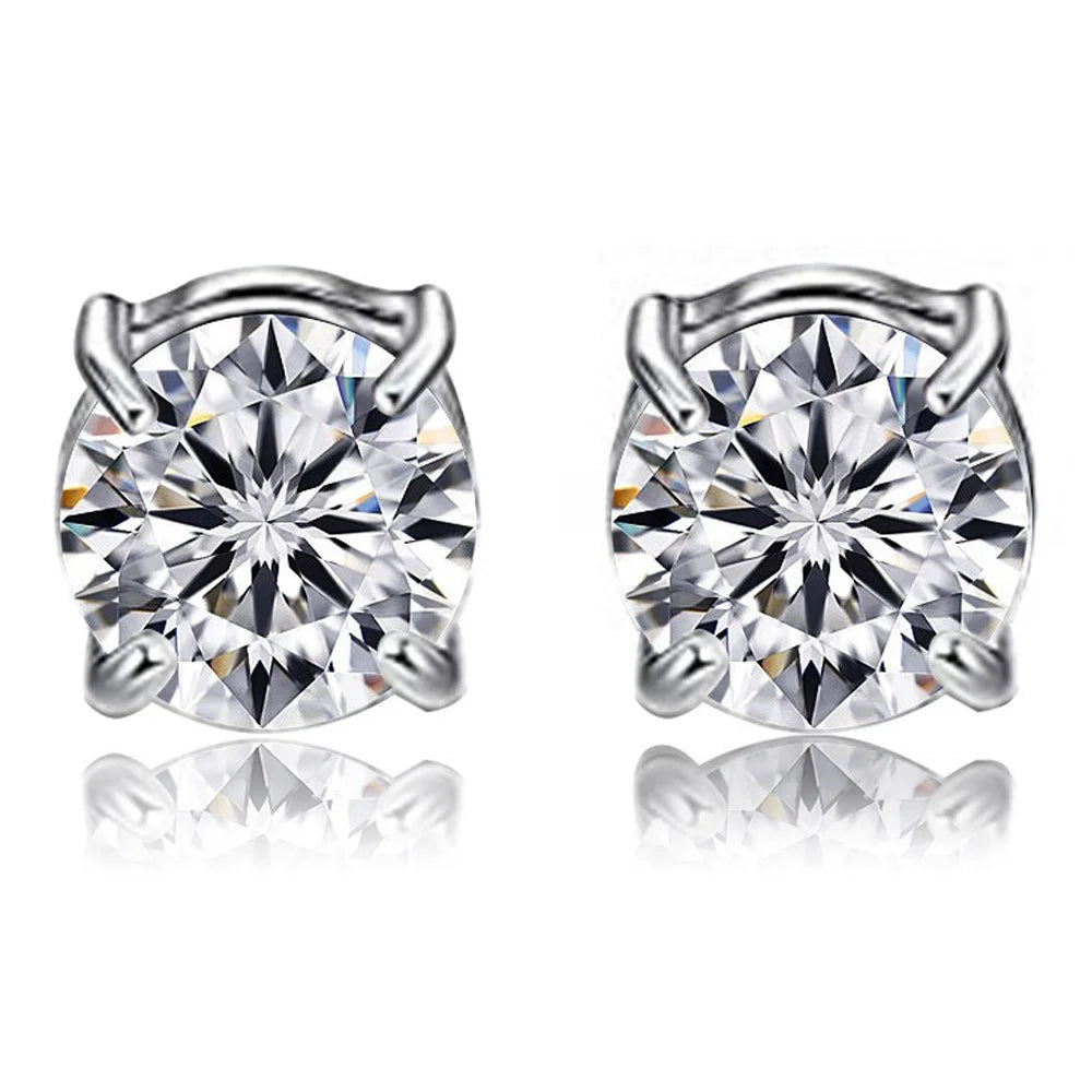 A00899 One Pair Magnetic Stud Earring Ear Decor Jewelry 8mm Non-piercing Stud Earring Magnet - Silver / White Diamond - 2