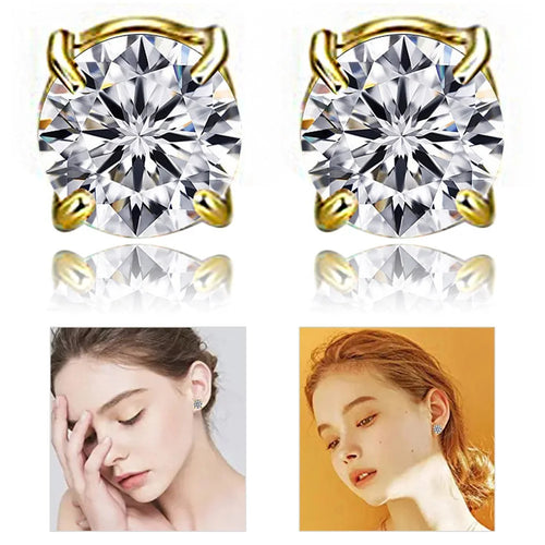 A00899 One Pair 8mm Stud Earrings Non-piercing Magnetic Stainless Steel Zircon Stud Eardrops Earrings Jewelry - Gold / White Diamond - 1