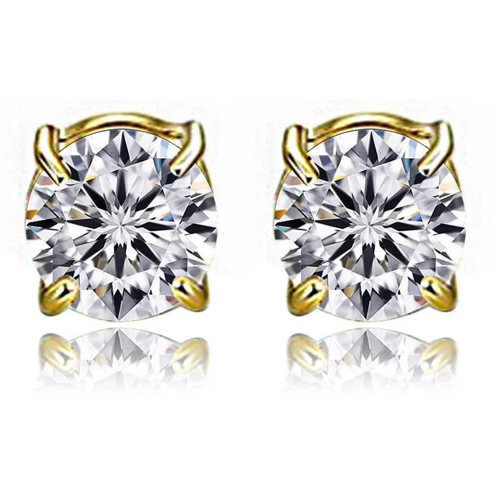 A00899 One Pair 8mm Stud Earrings Non-piercing Magnetic Stainless Steel Zircon Stud Eardrops Earrings Jewelry - Gold / White Diamond - 2