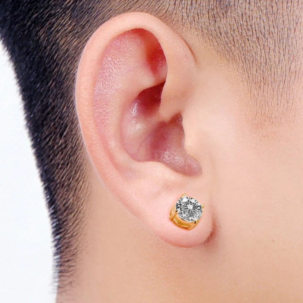 A00899 One Pair 8mm Stud Earrings Non-piercing Magnetic Stainless Steel Zircon Stud Eardrops Earrings Jewelry - Gold / White Diamond - 4