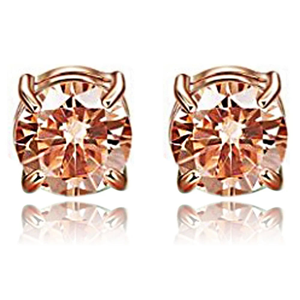 A00899 One Pair Stainless Steel Zircon Stud Eardrops Earrings Jewelry 8mm Non-piercing Magnetic Stud Earrings - Rose Gold - 2
