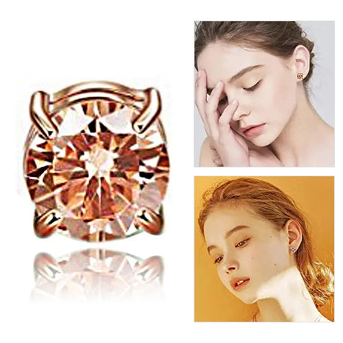 A00899 Non-piercing Magnetic 8mm Women's Stud Earring Stainless Steel Zircon Stud Eardrop Men's Earring Jewelry - Gold / Gold Diamond - 1