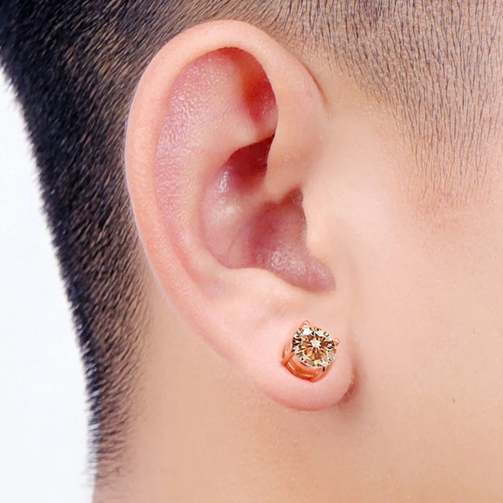 A00899 Non-piercing Magnetic 8mm Women's Stud Earring Stainless Steel Zircon Stud Eardrop Men's Earring Jewelry - Gold / Gold Diamond - 4