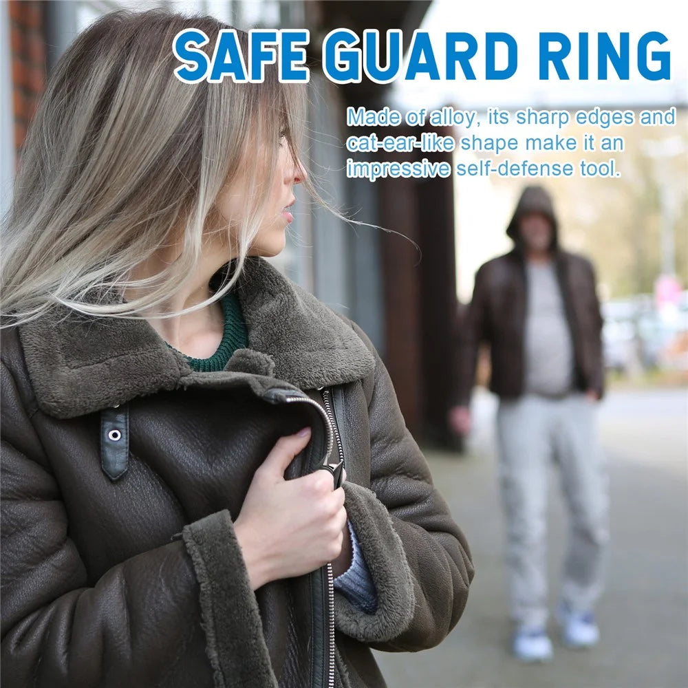 JUE-FISH JUB06-A044-1-BK1 Cat Ears Design Self Defense Finger Ring Window Breaker Outdoor Survival Tool - Black - 2