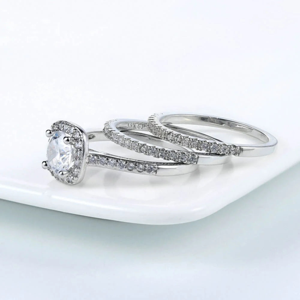 JZX12 2Pcs Women Rings Set Electroplated Cubic Zirconia Stackable Rings Girls Wedding Rings - Size 6 / Rose Gold - 4