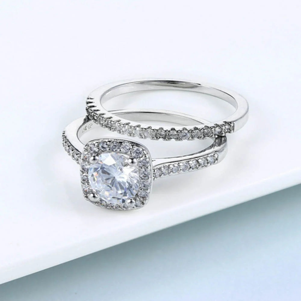 JZX12 2Pcs Women Rings Set Electroplated Cubic Zirconia Stackable Rings Girls Wedding Rings - Size 6 / Rose Gold - 5