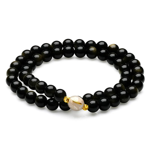 YISIXICI ZL13140007 Obsidian Bracelet Beaded Couple Wrist Jewelry Birthday Gift - Black - 1
