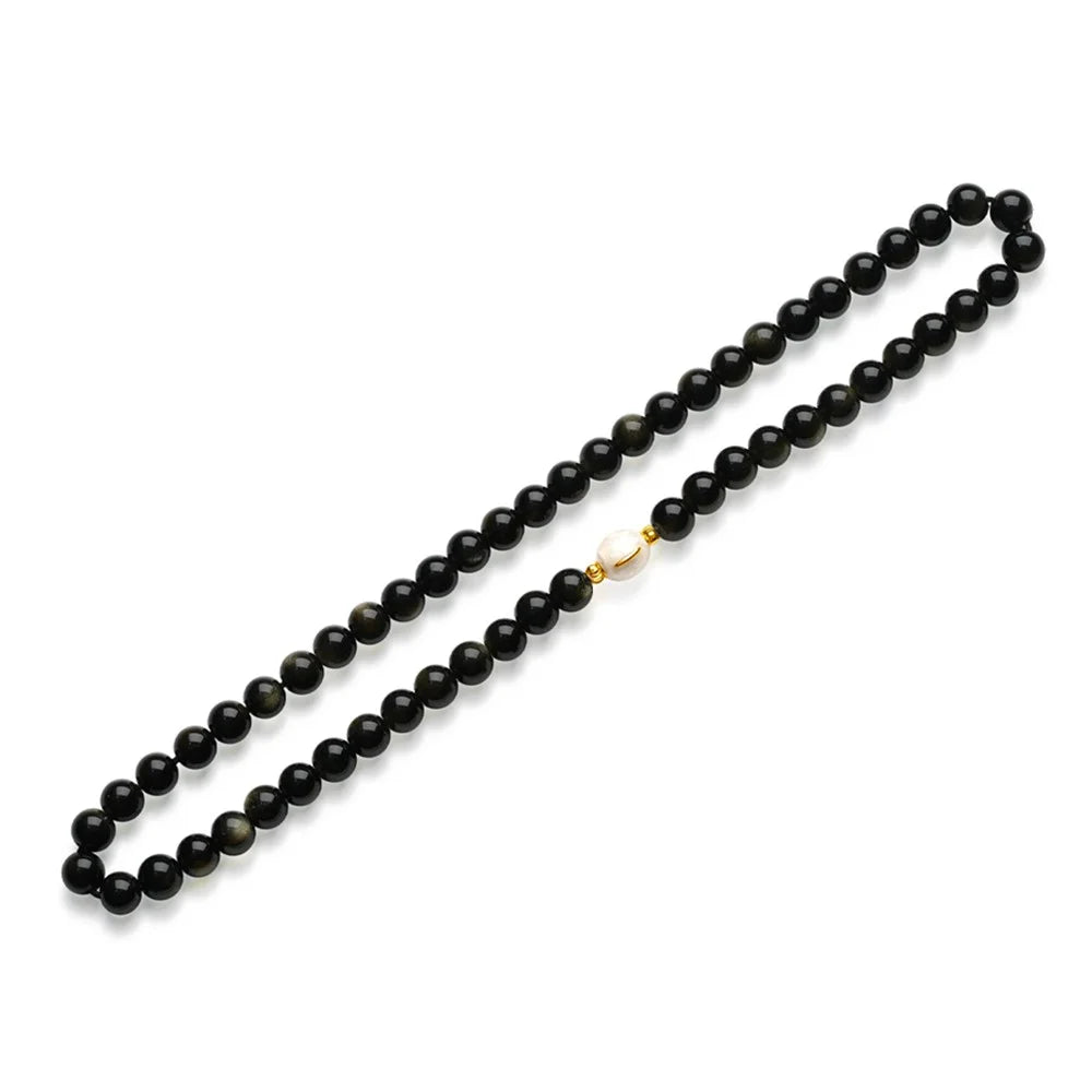 YISIXICI ZL13140007 Obsidian Bracelet Beaded Couple Wrist Jewelry Birthday Gift - Black - 2