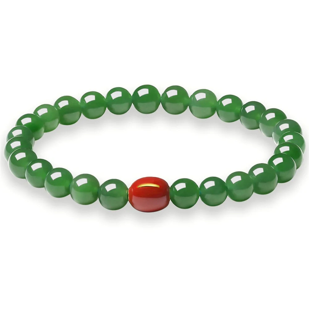 YISIXICI ZL13140001 Green Jade Bracelet Natural Beaded Wrist Jewelry Birthday Gift - M - 1