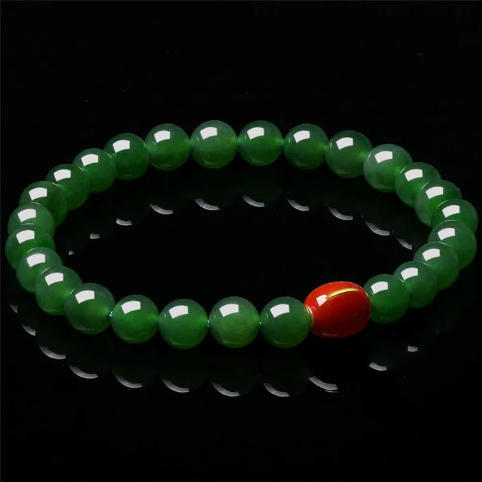 YISIXICI ZL13140001 Green Jade Bracelet Natural Beaded Wrist Jewelry Birthday Gift - M - 3