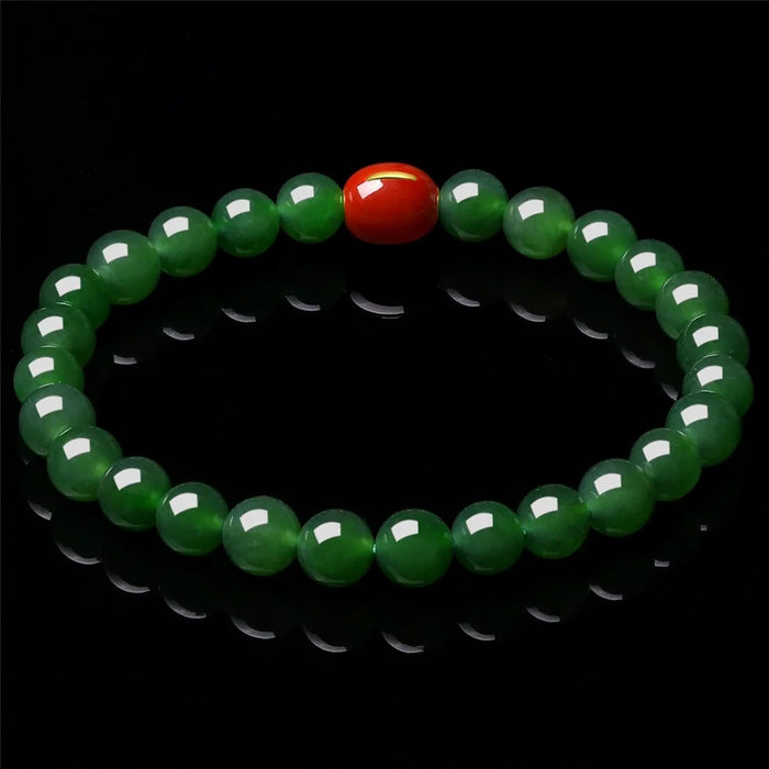 YISIXICI ZL13140001 Green Jade Bracelet Natural Beaded Wrist Jewelry Birthday Gift - M - 4
