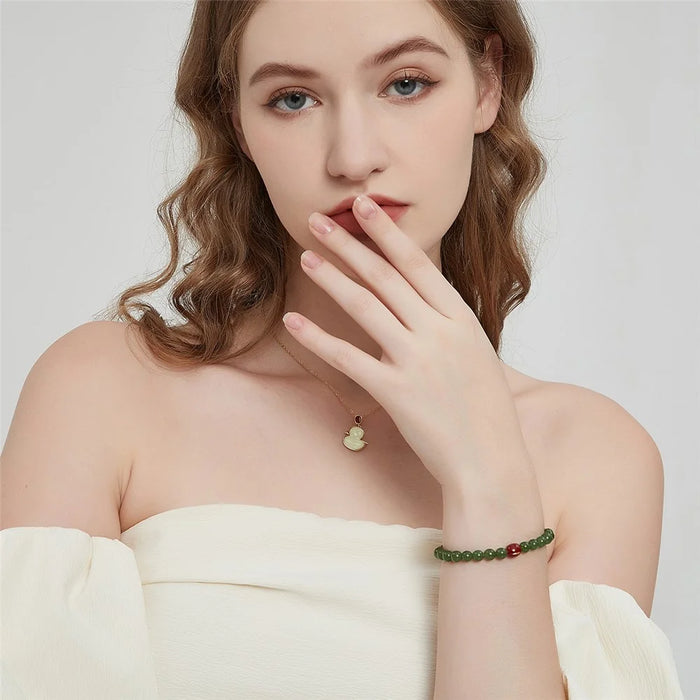 YISIXICI ZL13140001 Green Jade Bracelet Natural Beaded Wrist Jewelry Birthday Gift - M - 5