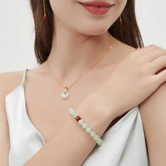 YISIXICI ZL13140002 Jade Bracelet Natural Beaded Wrist Jewelry Birthday Gift - M - 6