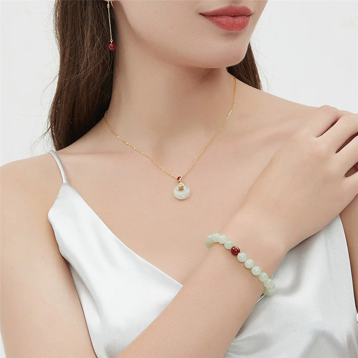 YISIXICI ZL13140002 Jade Bracelet Natural Beaded Wrist Jewelry Birthday Gift - M - 7