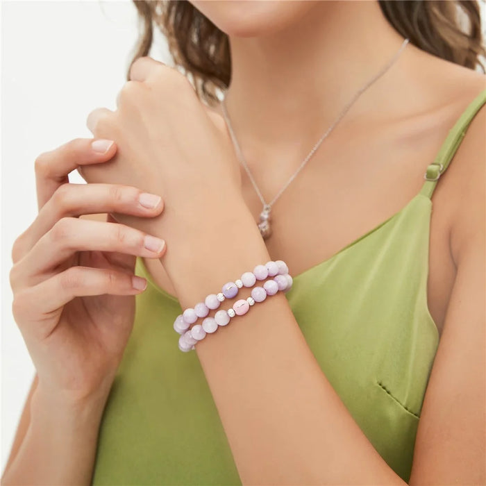 YISIXICI ZL13140016 Women's Crystal Bracelet Spodumene Beaded Jewelry Birthday Gift - Pink Bead - 4