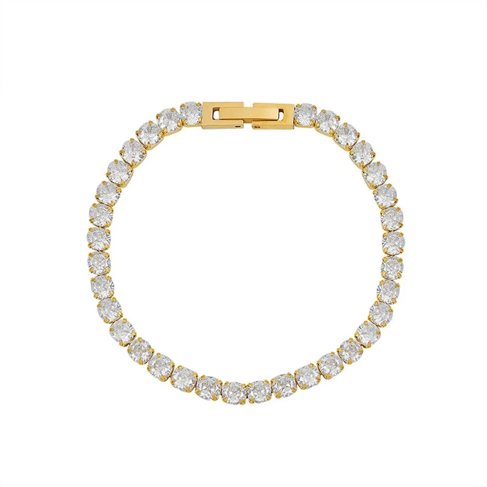 European Style Titanium Steel Bracelet Fashion Zircon Elements Luxury Jewelry 17cm Length - Gold - 1