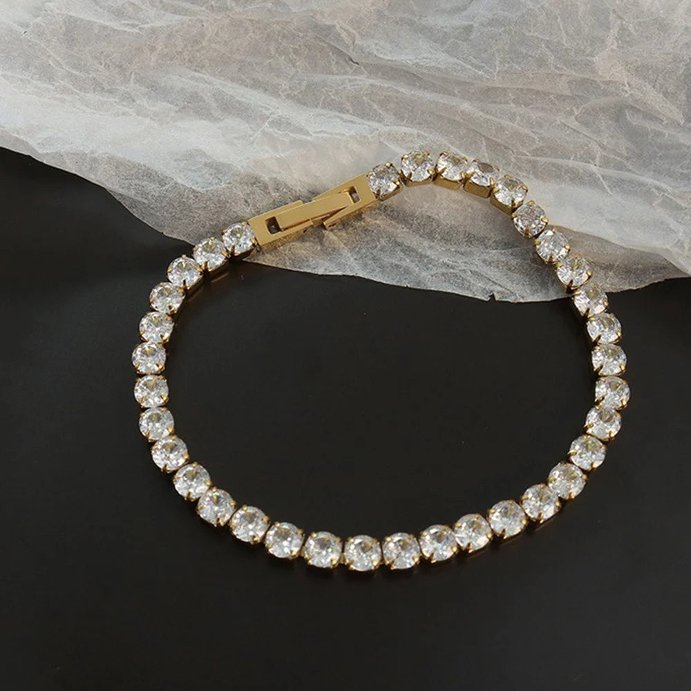 European Style Titanium Steel Bracelet Fashion Zircon Elements Luxury Jewelry 17cm Length - Gold - 2