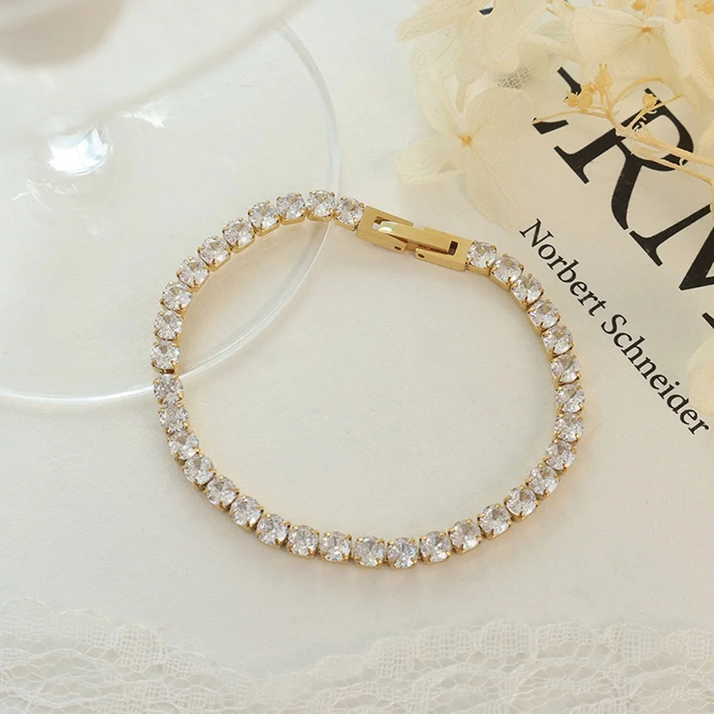 European Style Titanium Steel Bracelet Fashion Zircon Elements Luxury Jewelry 17cm Length - Gold - 3