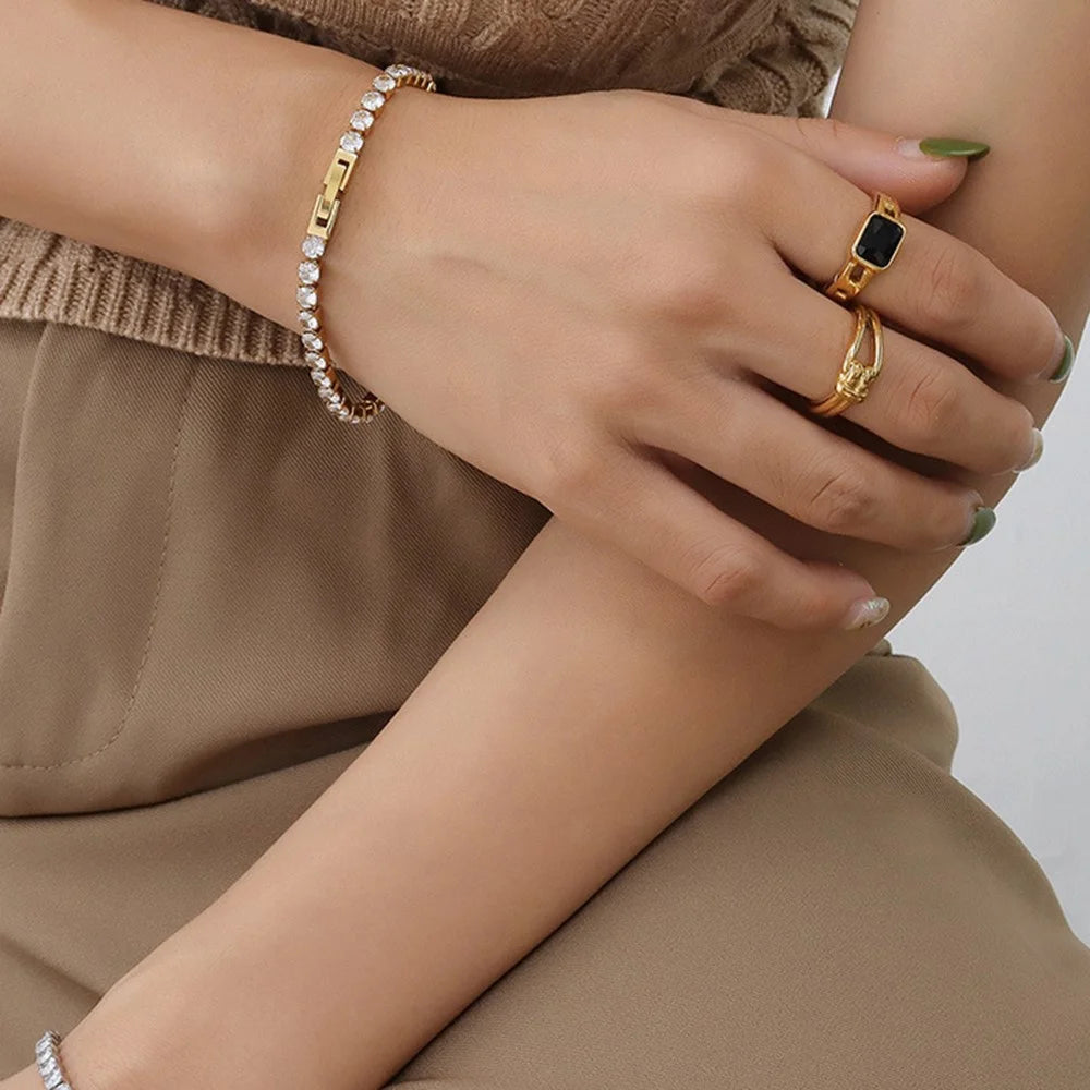 European Style Titanium Steel Bracelet Fashion Zircon Elements Luxury Jewelry 17cm Length - Gold - 4