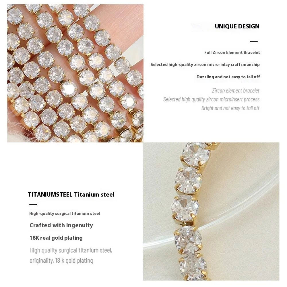 European Style Titanium Steel Bracelet Fashion Zircon Elements Luxury Jewelry 17cm Length - Gold - 6
