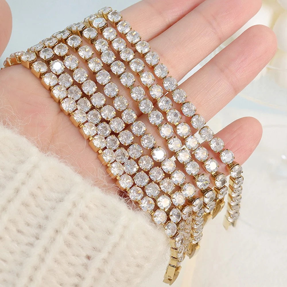 European Style Titanium Steel Bracelet Fashion Zircon Elements Luxury Jewelry 17cm Length - Gold - 7