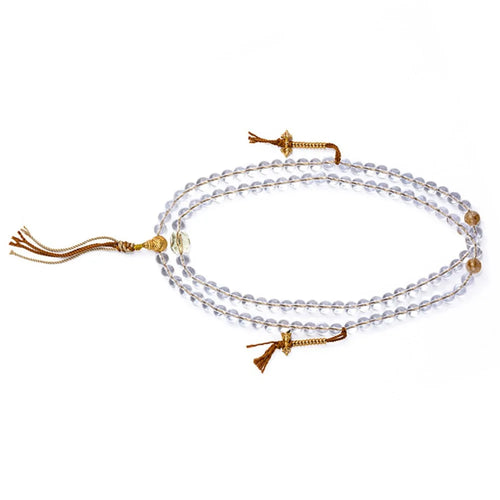108 White Crystal Beads Buddhist Prayer Wrap Bracelet Mala Beads Necklace with Silk Pouch - 1