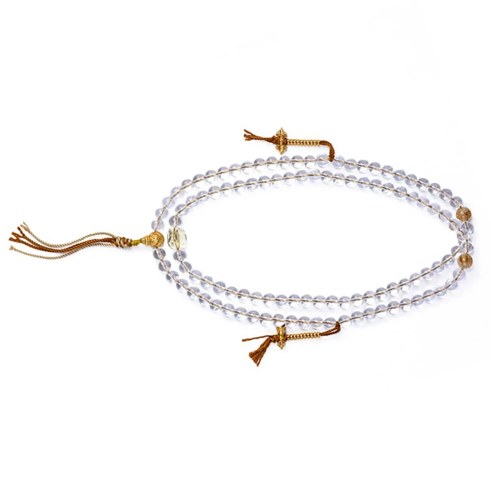 108 White Crystal Beads Buddhist Prayer Wrap Bracelet Mala Beads Necklace with Silk Pouch - 1