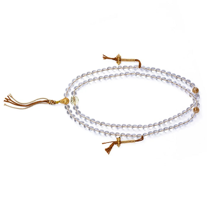 108 White Crystal Beads Buddhist Prayer Wrap Bracelet Mala Beads Necklace with Silk Pouch - 1
