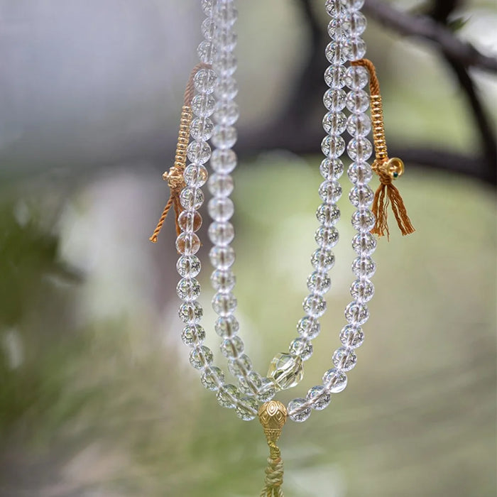 108 White Crystal Beads Buddhist Prayer Wrap Bracelet Mala Beads Necklace with Silk Pouch - 4