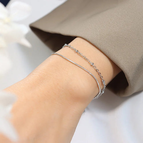 Double Layer Snake Chain Bracelet Titanium Steel 18K Gold Plated Adjustable Length Jewelry Gift - Steel - 1