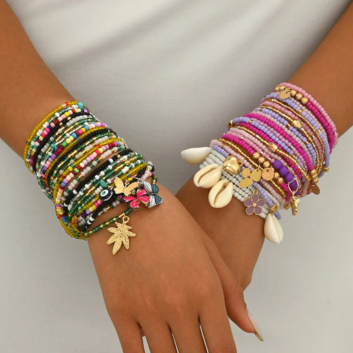 Bohemian Multi Layered Rice Bead Shell Butterfly Design Pendant Bracelets for Women Travel Souvenir Jewelry - 1