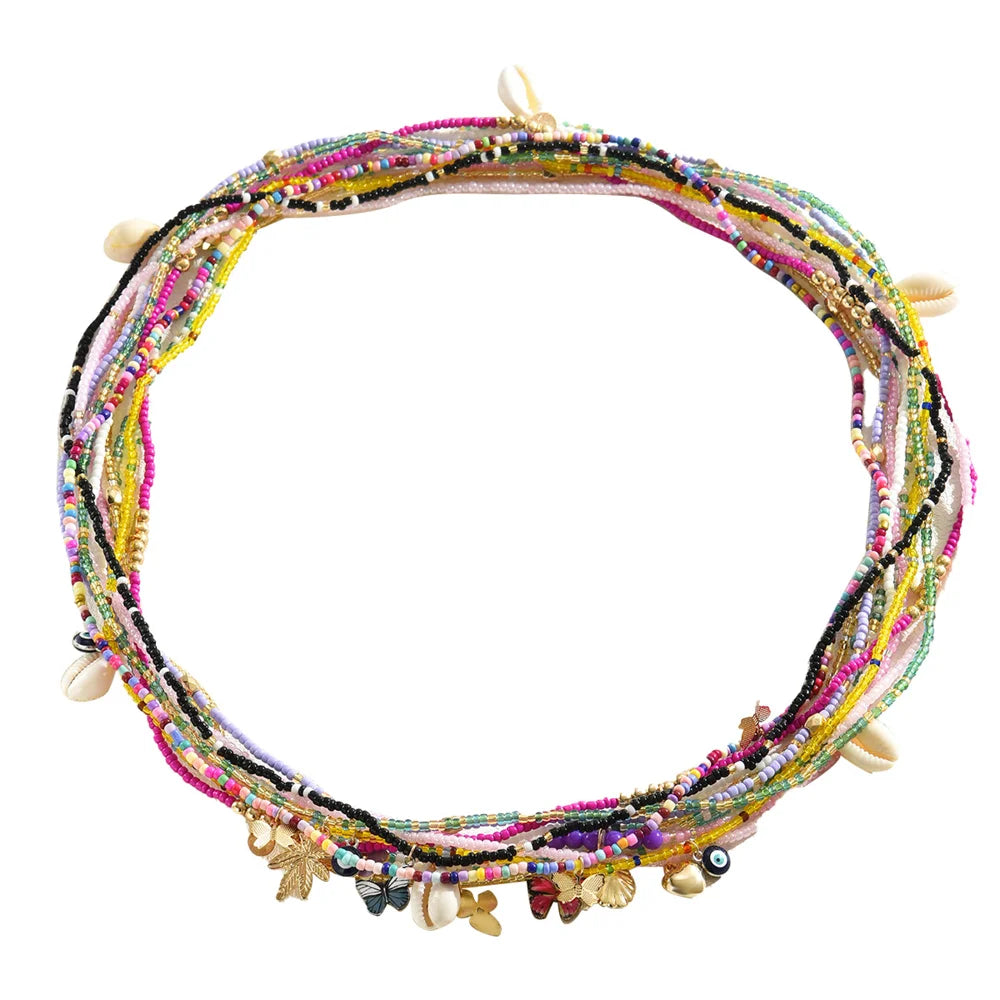 Bohemian Multi Layered Rice Bead Shell Butterfly Design Pendant Bracelets for Women Travel Souvenir Jewelry - 3