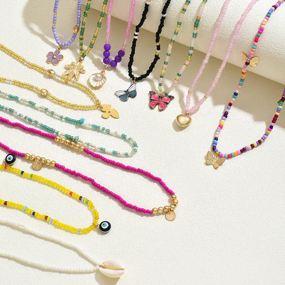 Bohemian Multi Layered Rice Bead Shell Butterfly Design Pendant Bracelets for Women Travel Souvenir Jewelry - 4
