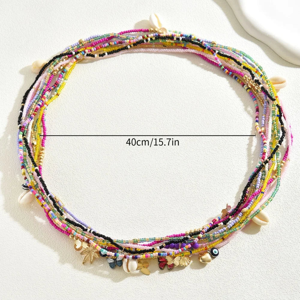 Bohemian Multi Layered Rice Bead Shell Butterfly Design Pendant Bracelets for Women Travel Souvenir Jewelry - 5