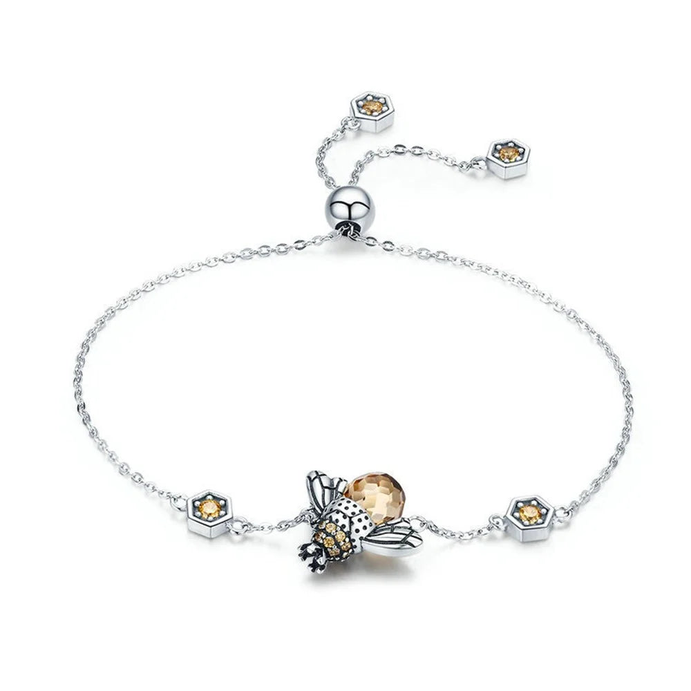 YIZIY S925 Sterling Silver Zircon Bee Decor Bracelet Adjustable Wrist Chain Women Bracelet Jewelry Gift - 1