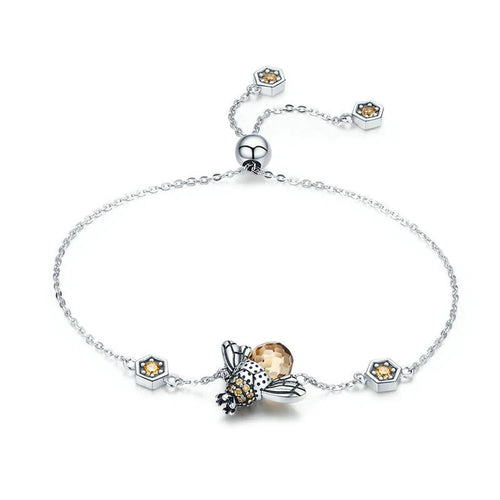 YIZIY S925 Sterling Silver Zircon Bee Decor Bracelet Adjustable Wrist Chain Women Bracelet Jewelry Gift - 1