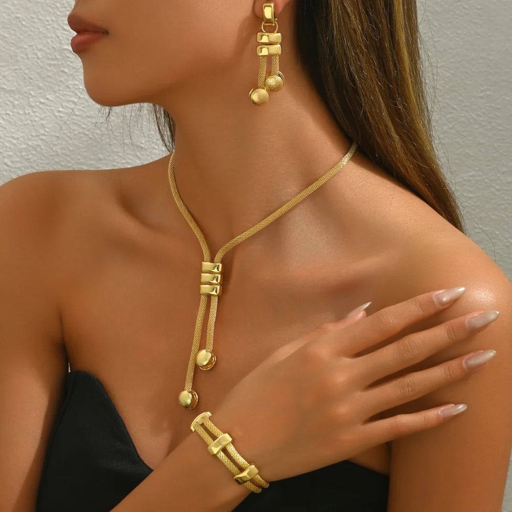 BASHA Women Jewelry Set Necklace Earrings Bracelet 3 Piece Geometric Design Fashion Accessories European Style Tassel - 2
