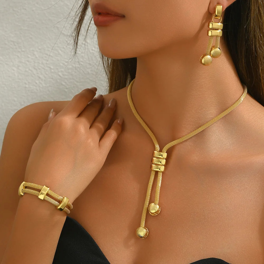BASHA Women Jewelry Set Necklace Earrings Bracelet 3 Piece Geometric Design Fashion Accessories European Style Tassel - 3