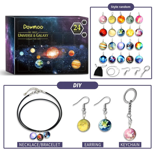 DOWMOO 24PCS DIY Universe Galaxy Pendant Jewelry Set Calendar Gift Box Necklace Bracelet Earrings Accessories - 1 Set - 1
