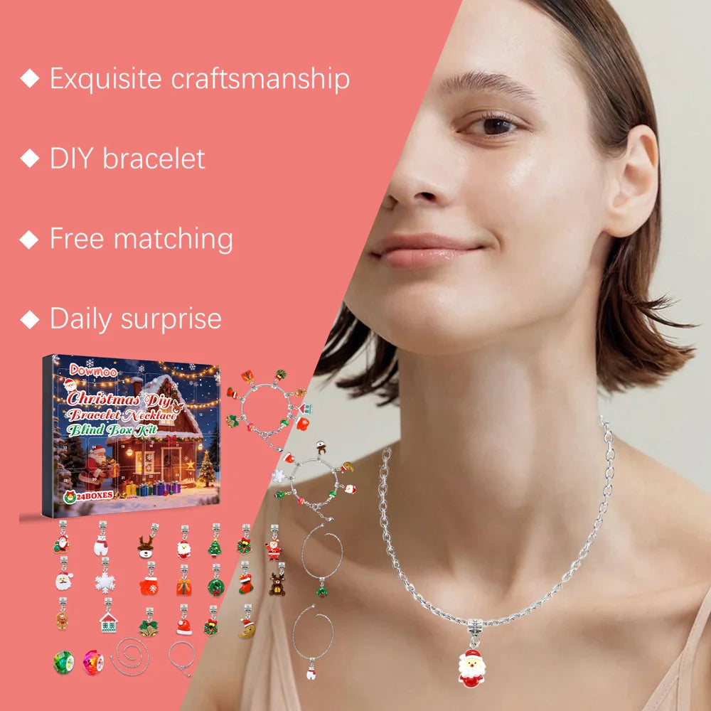 DOWMOO 24PCS Christmas DIY Jewelry Blind Box Set Gift Bracelet Necklace Making Kit Charms Craft Tool - 1 Set - 3