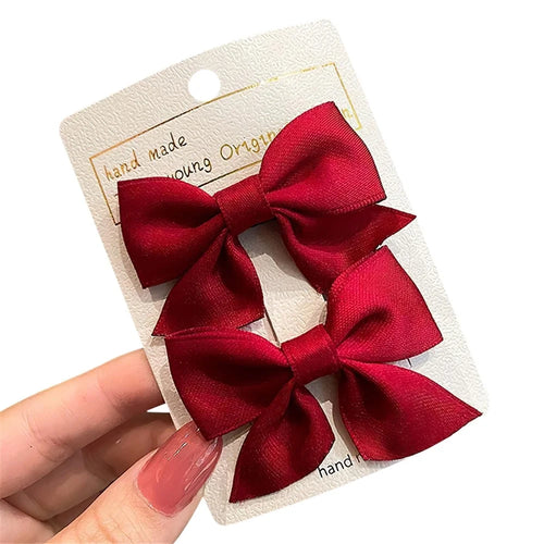 ETHDJ00601  1Pair Simple Style Hair Bow Clips Non-slip Cute Bows Clip Barrettes Hair Accessories for Baby Girls - Red - 1