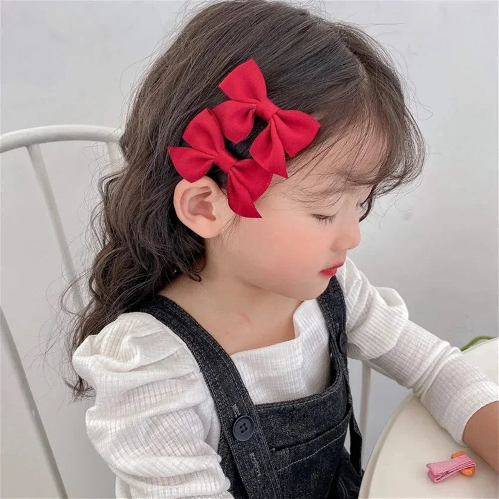ETHDJ00601  1Pair Simple Style Hair Bow Clips Non-slip Cute Bows Clip Barrettes Hair Accessories for Baby Girls - Red - 3