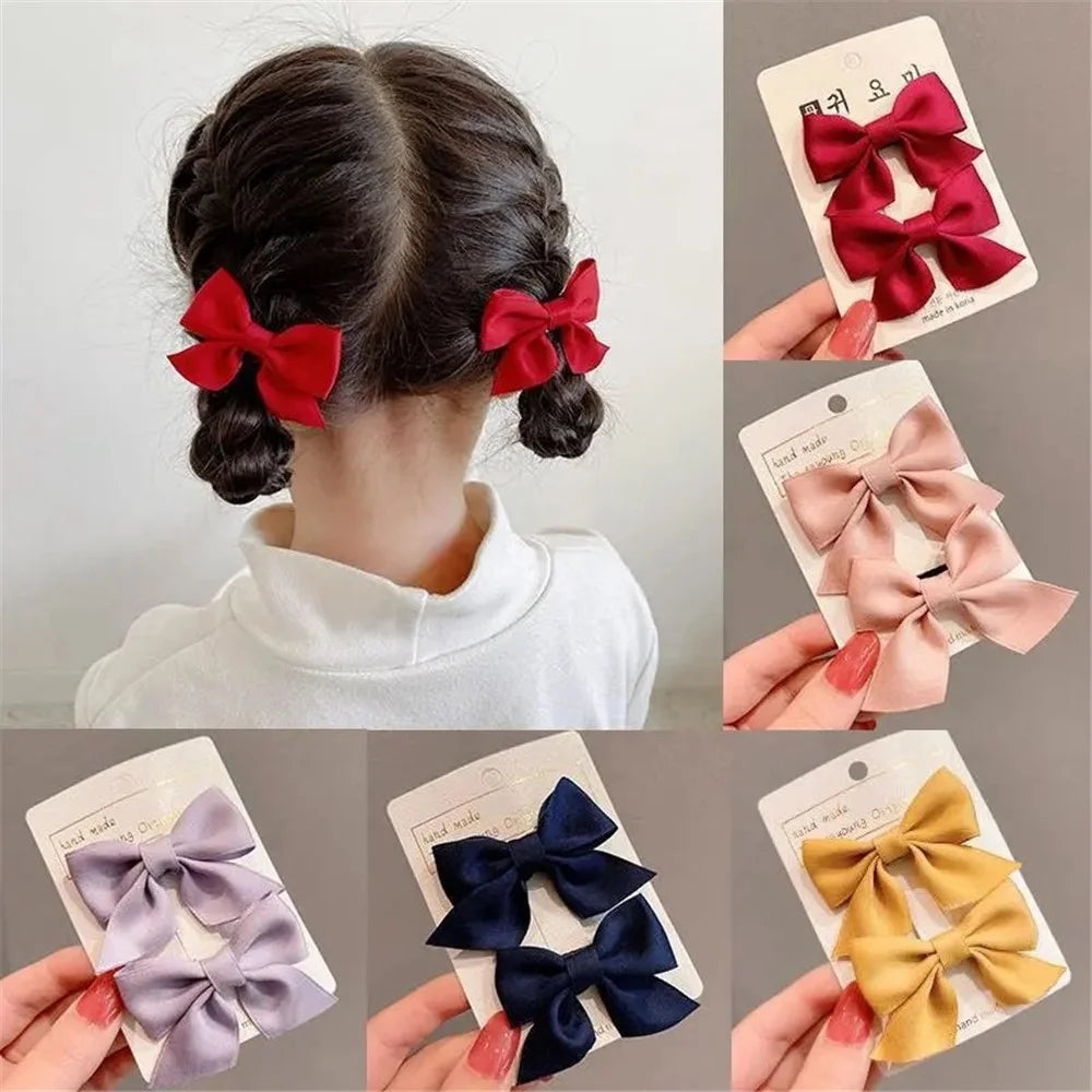 ETHDJ00601  1Pair Simple Style Hair Bow Clips Non-slip Cute Bows Clip Barrettes Hair Accessories for Baby Girls - Red - 5