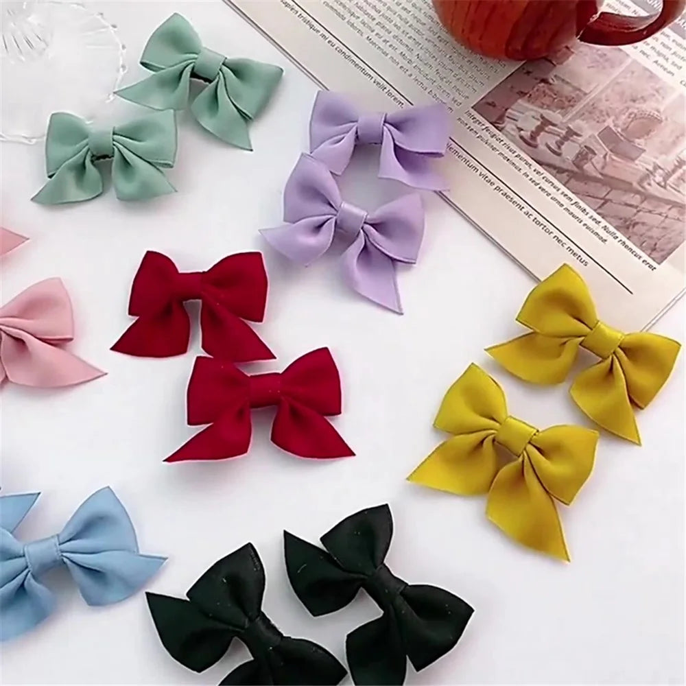 ETHDJ00601  1Pair Simple Style Hair Bow Clips Non-slip Cute Bows Clip Barrettes Hair Accessories for Baby Girls - Red - 6