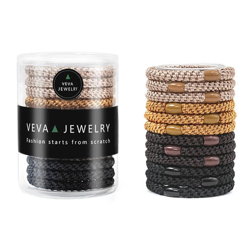 12Pcs High Elastic Braided Hair Ties Set Multi-Color Scrunchies with Beads for Daily Sports - Brown Black - 1